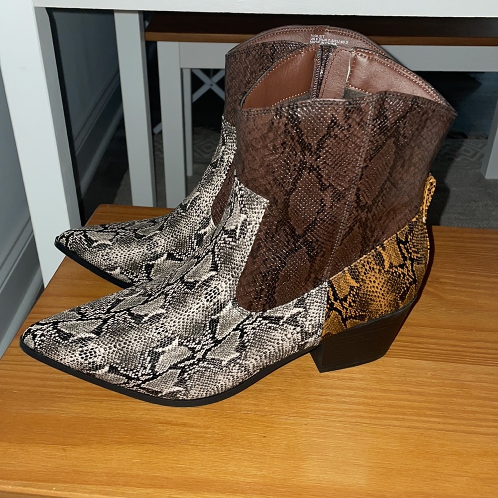 Snake print cowboy booties
